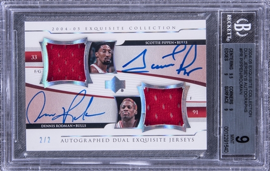 2004-05 UD "Exquisite Collection" Dual Jerseys Autographs #PR Pippen/Rodman Signed Game Used Patch Card (#2/2) – BGS MINT 9/BGS 10